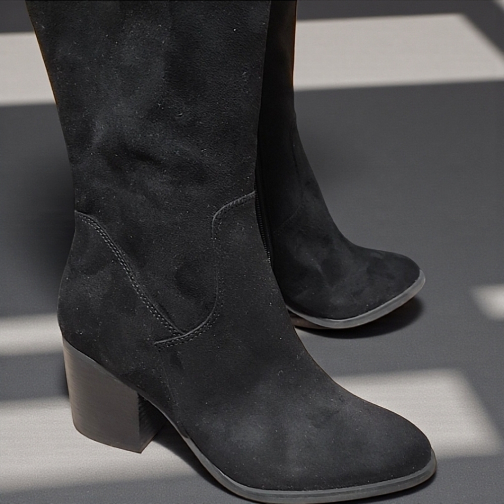 BP NORDSTROM Luke OTK Boots 6 Black Vegan Suede Over the Knee Fold Down Tall - Picture 6 of 13